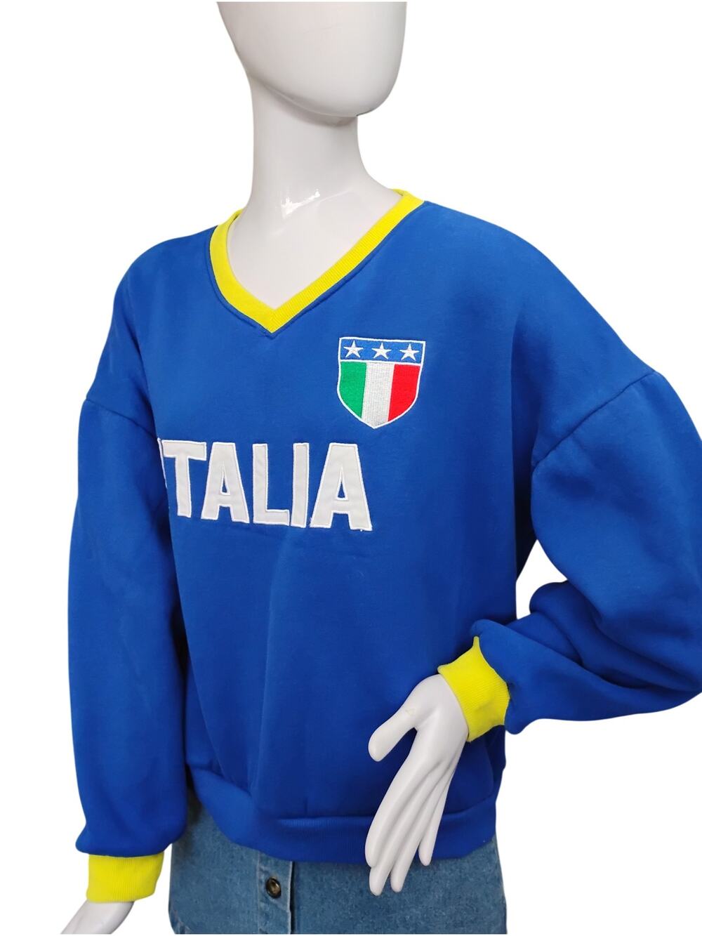 Nordstrom Edikted Italia Graphics Oversized Sweatshirt Size Small Blue V Neck